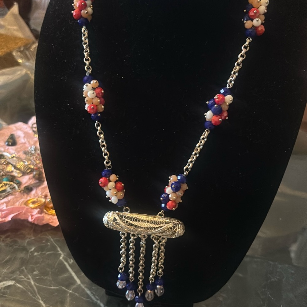 Mediterranean style Red White Blue Necklace.